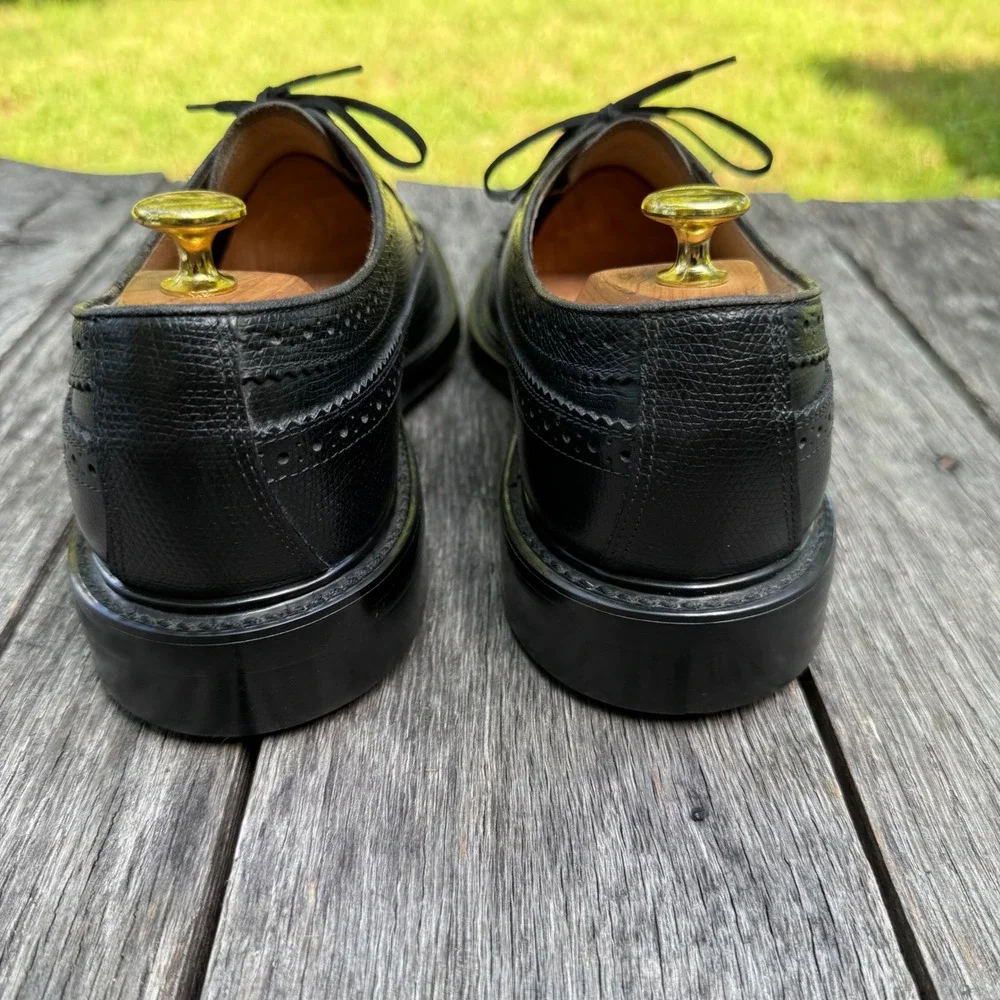 VTG Sears Mens Black Leather Longwing Brogue Derby Shoes 11 D 74608-672 Wingtip